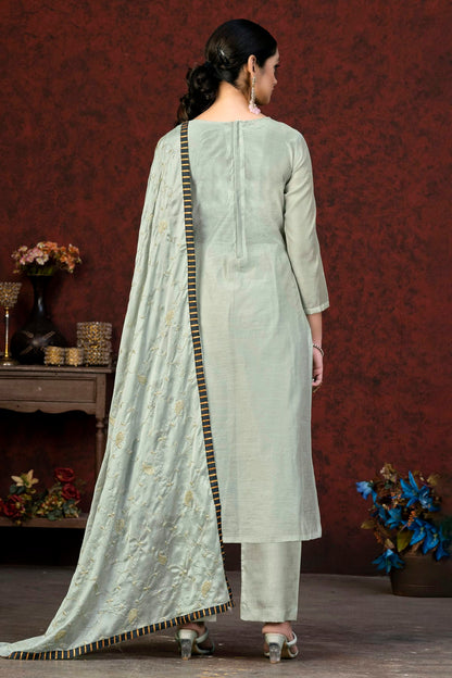 Grey Colour Unstitched Modal Chanderi Fabric Straight Suit