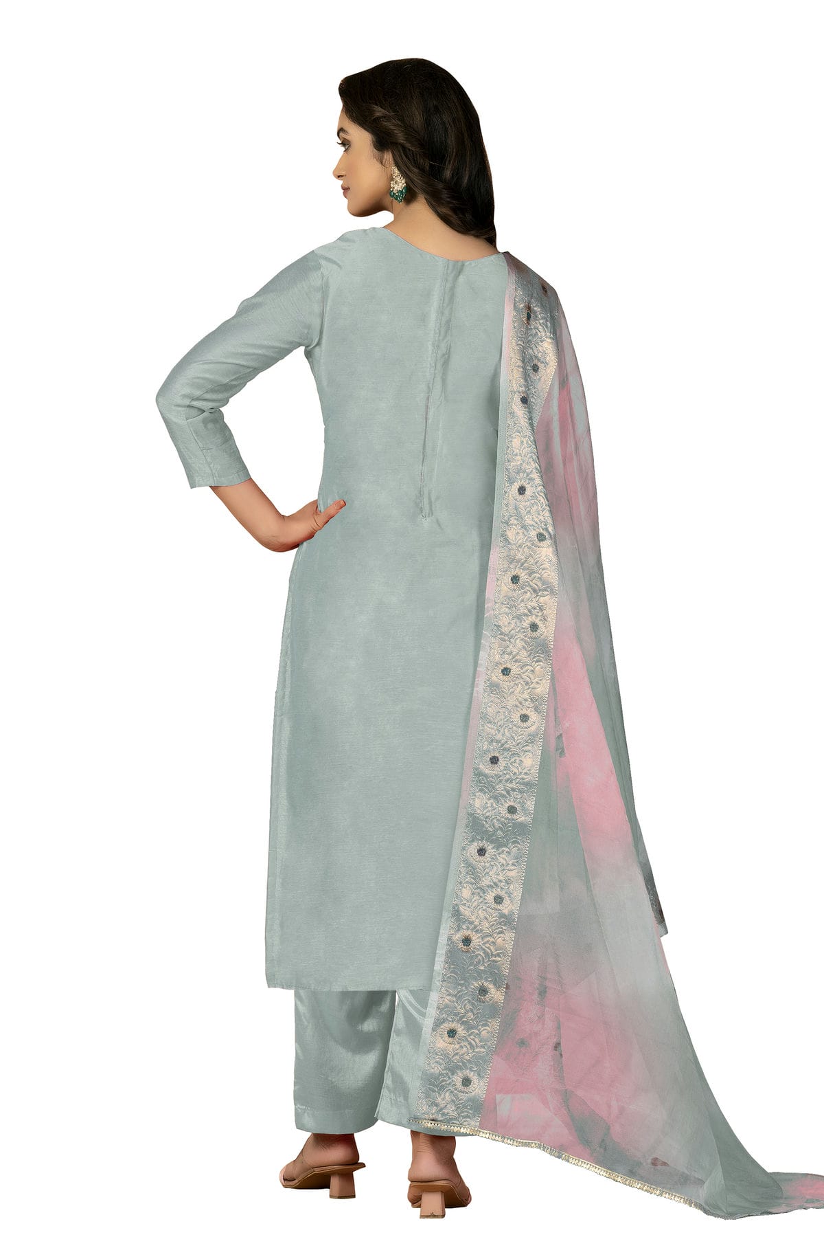 Grey Colour Unstitched Modal Cotton Jacquard Fabric Straight Suit