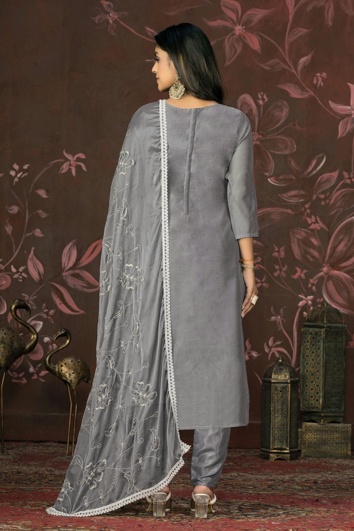 Grey Colour Unstitched Modal Cotton Pant Style Suit