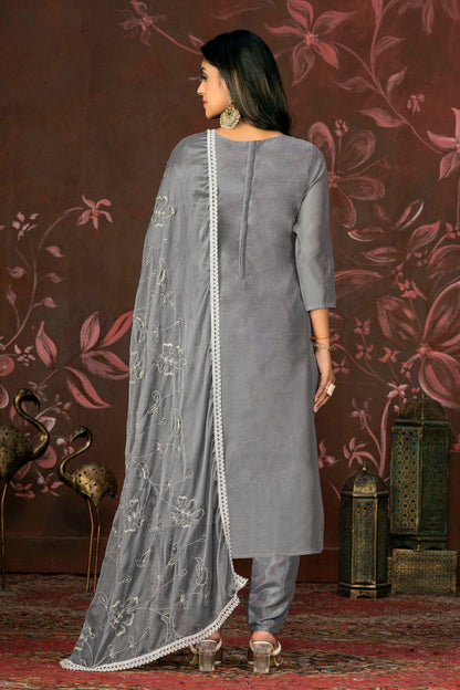 Grey Colour Unstitched Modal Cotton Pant Style Suit