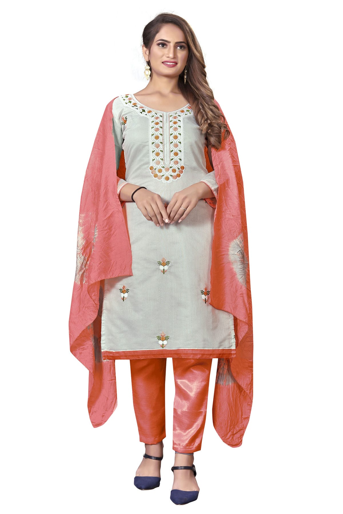 Grey Colour Unstitched Modal Cotton Straight Suit