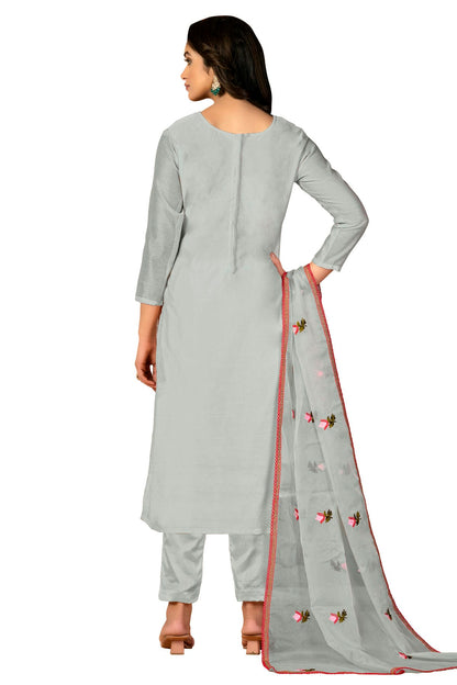 Grey Colour Unstitched Modal Silk Fabric Straight Suit