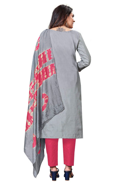 Grey Colour Unstitched Silk Straight Suit