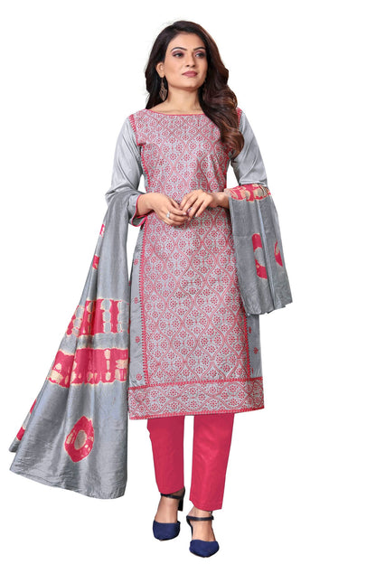 Grey Colour Unstitched Silk Straight Suit