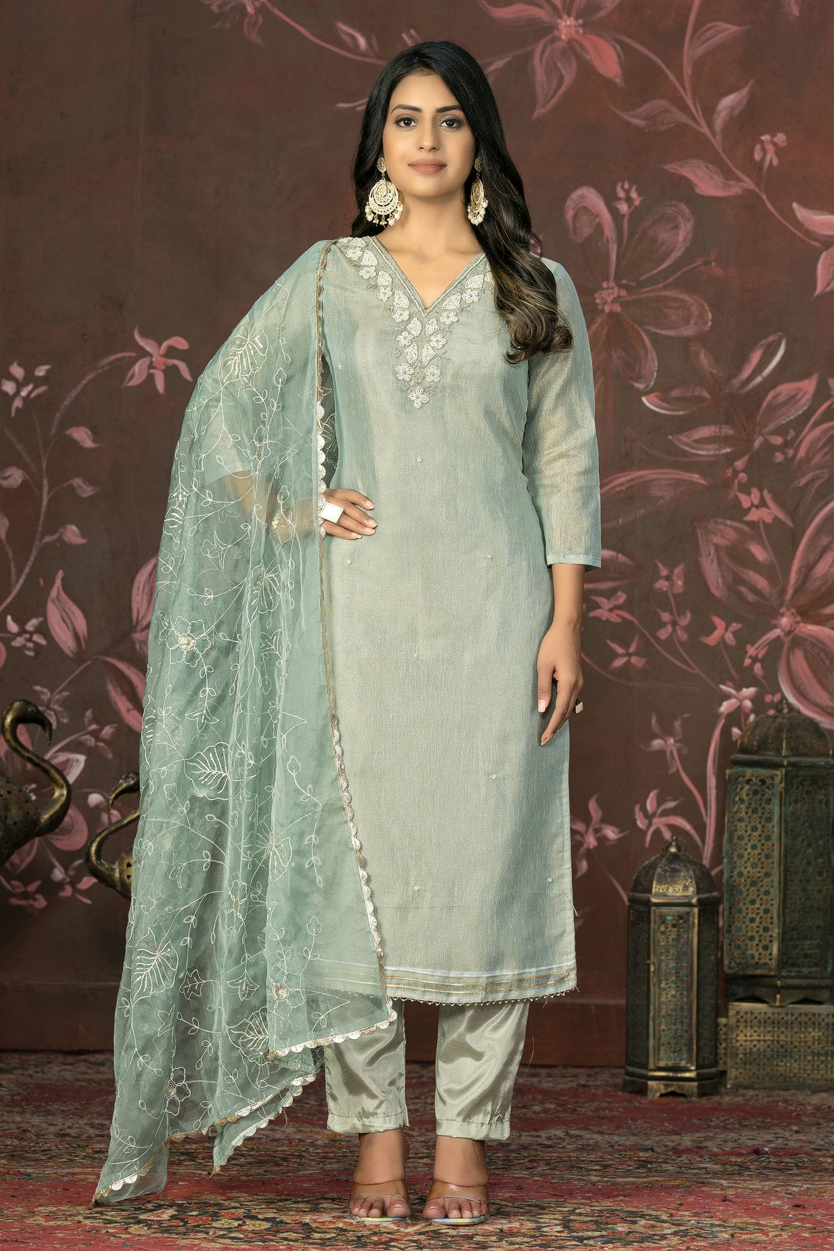 Grey Colour Unstitched Simmar Cotton Pant Style Suit