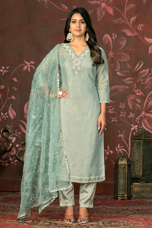 Grey Colour Unstitched Simmar Cotton Pant Style Suit