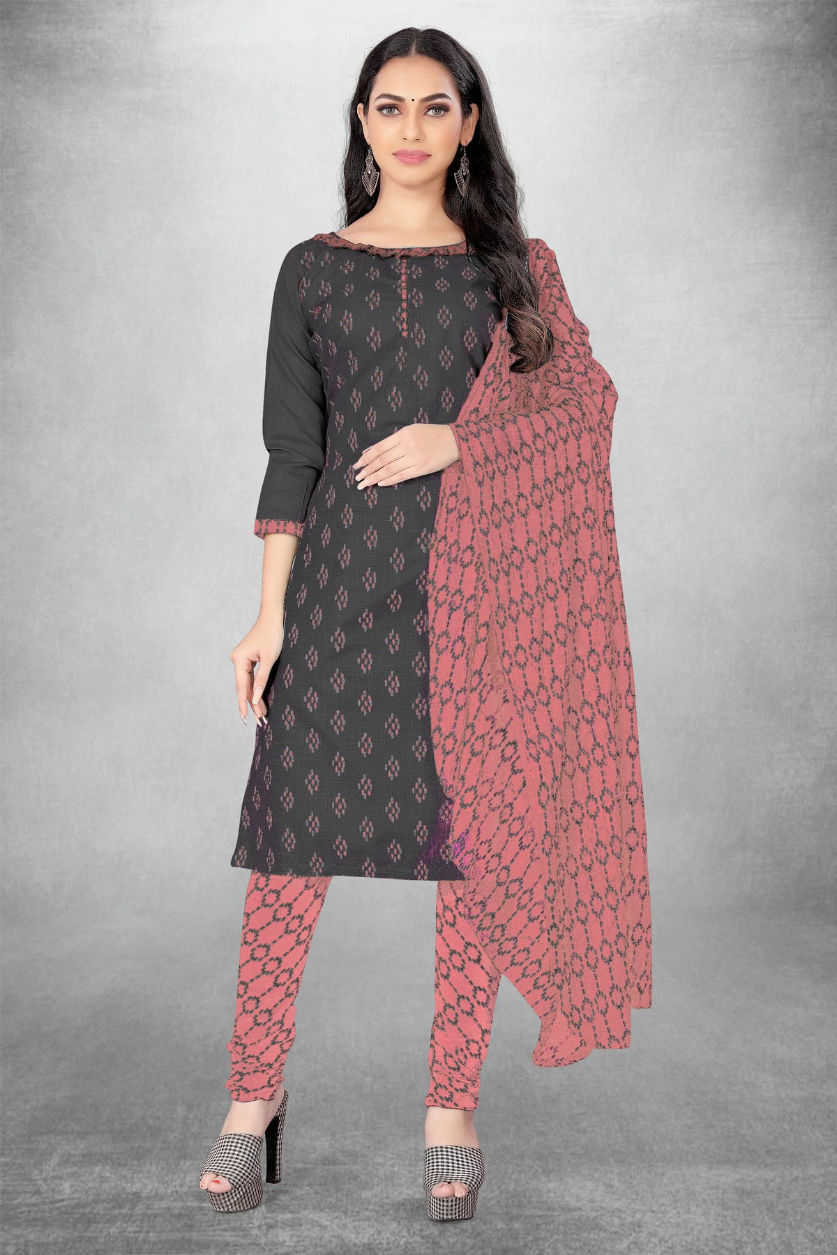 Grey Colour Unstitched Slub Cotton Churidar Suit