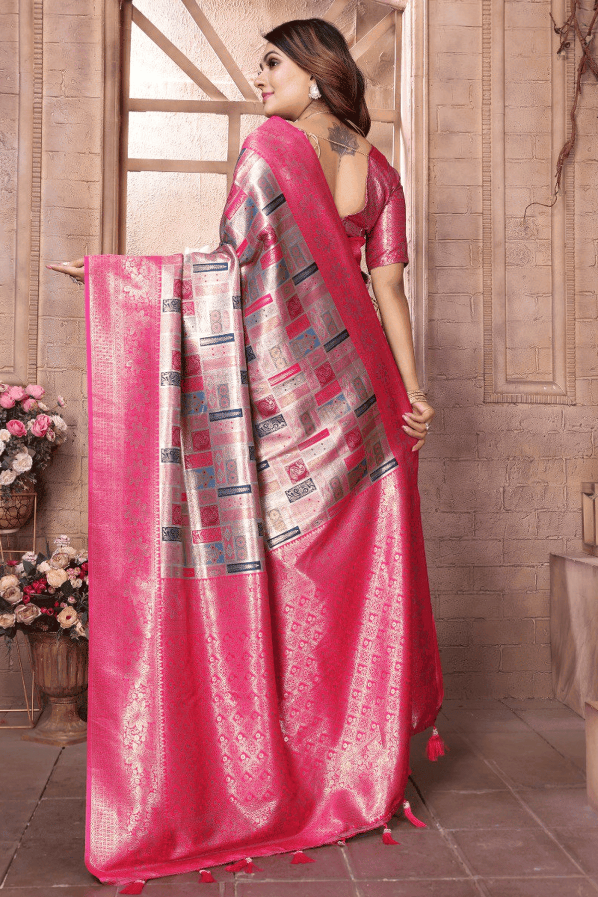 Grey Colour Woven Work Banarasi Chaturi Silk Traditional Saree VSSD1250274