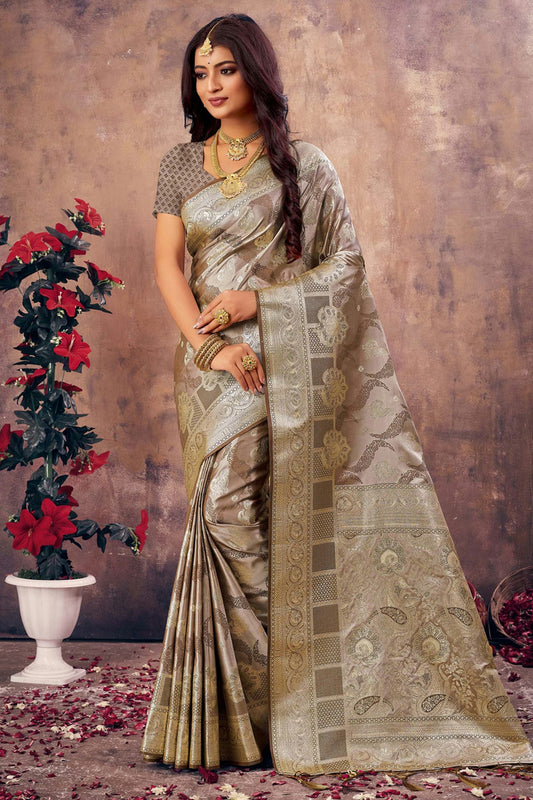 Grey Colour Woven Work South Silk Saree