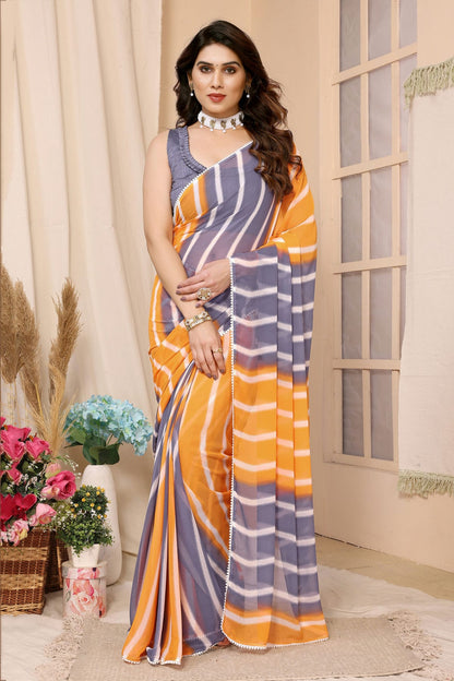 Grey and Yellow Colour Georgette Ready To Wear Saree