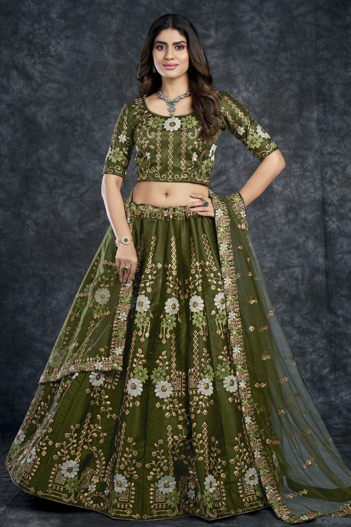 Italian Silk Designer Lehenga Choli In Mehendi Green Colour