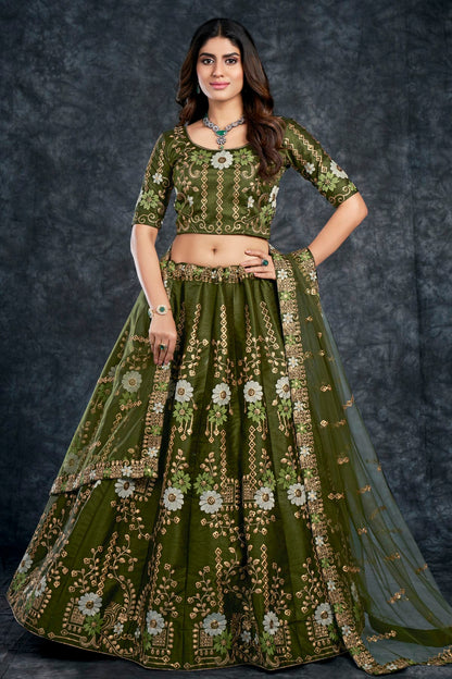 Italian Silk Designer Lehenga Choli In Mehendi Green Colour