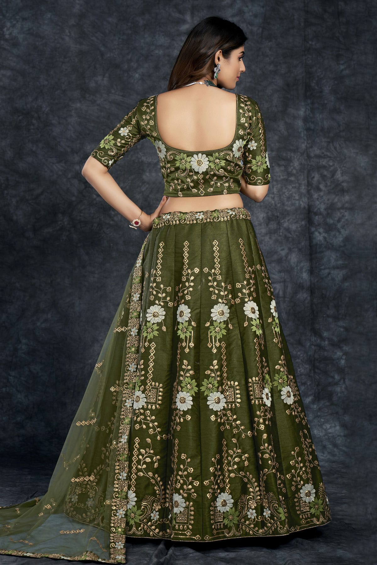 Italian Silk Designer Lehenga Choli In Mehendi Green Colour