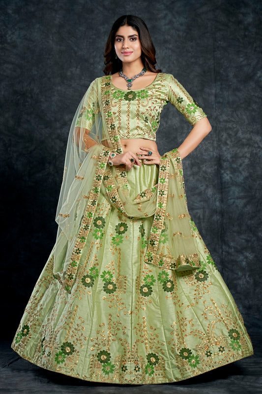 Italian Silk Designer Lehenga Choli In Pista Green Colour