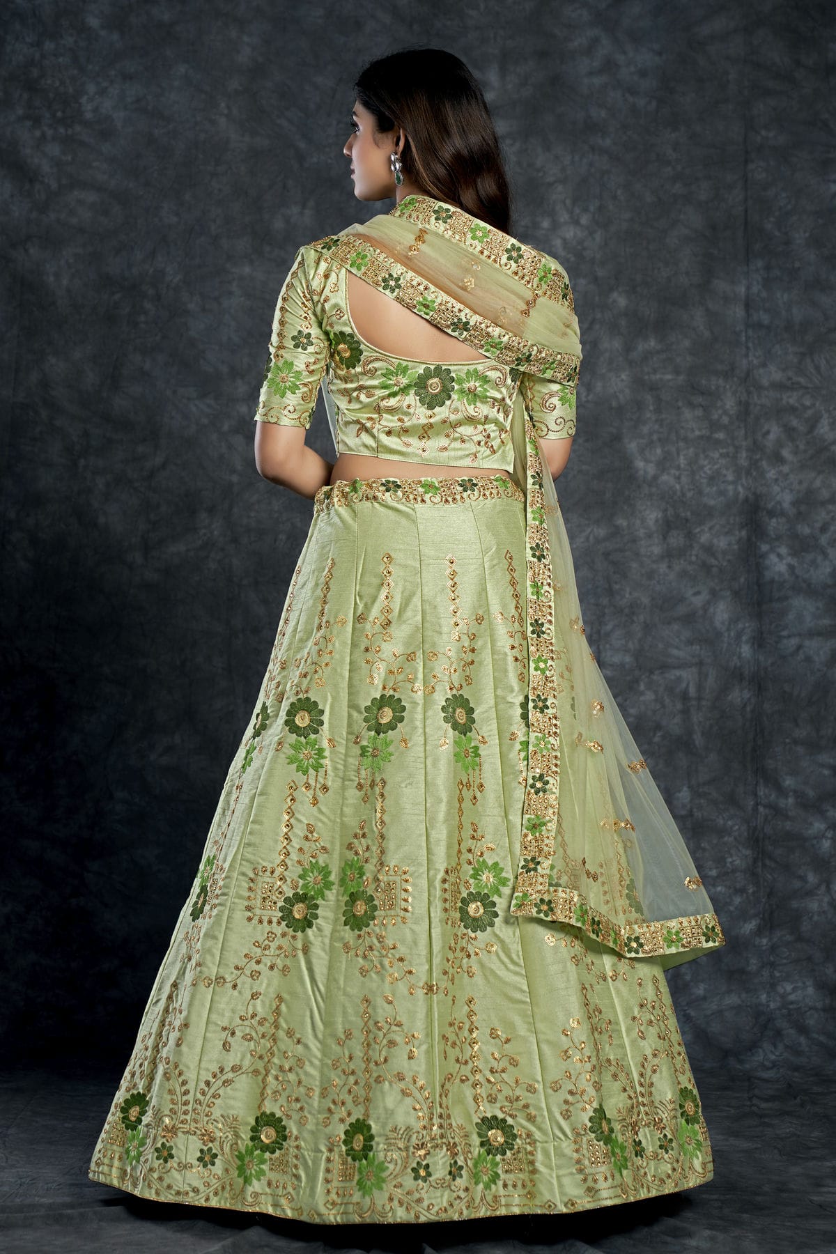 Italian Silk Designer Lehenga Choli In Pista Green Colour