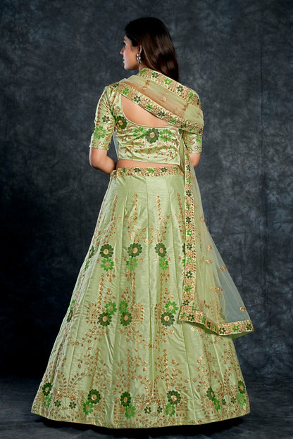 Italian Silk Designer Lehenga Choli In Pista Green Colour