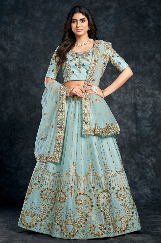 Italian Silk Designer Lehenga Choli In Sky Blue Colour