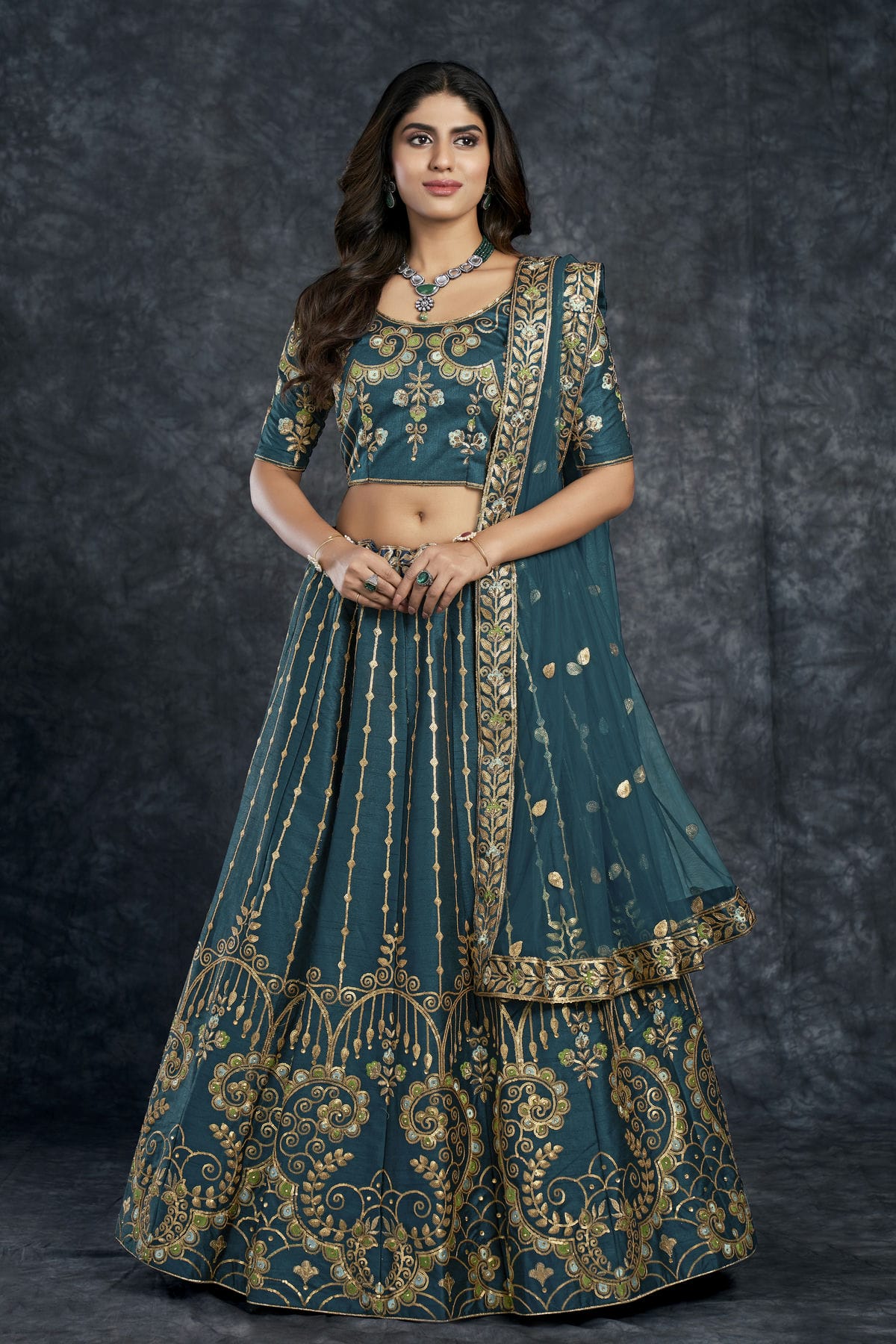 Italian Silk Designer Lehenga Choli In Teal Blue Colour