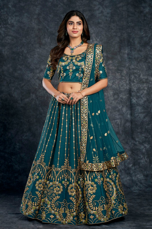 Italian Silk Designer Lehenga Choli In Teal Blue Colour