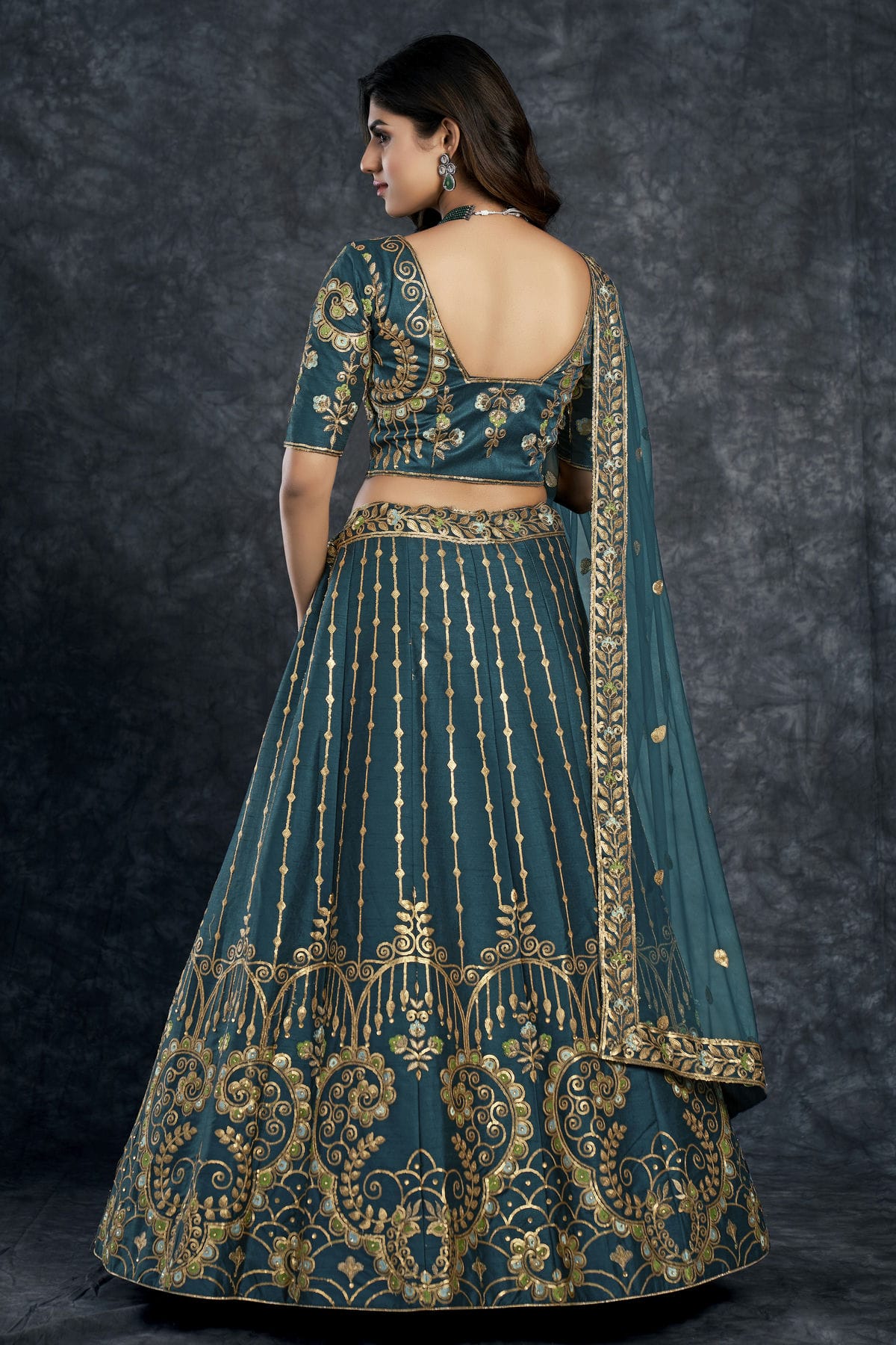 Italian Silk Designer Lehenga Choli In Teal Blue Colour