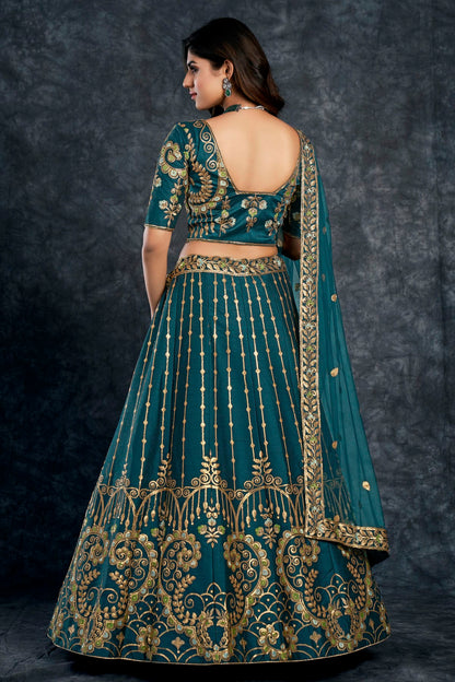 Italian Silk Designer Lehenga Choli In Teal Blue Colour