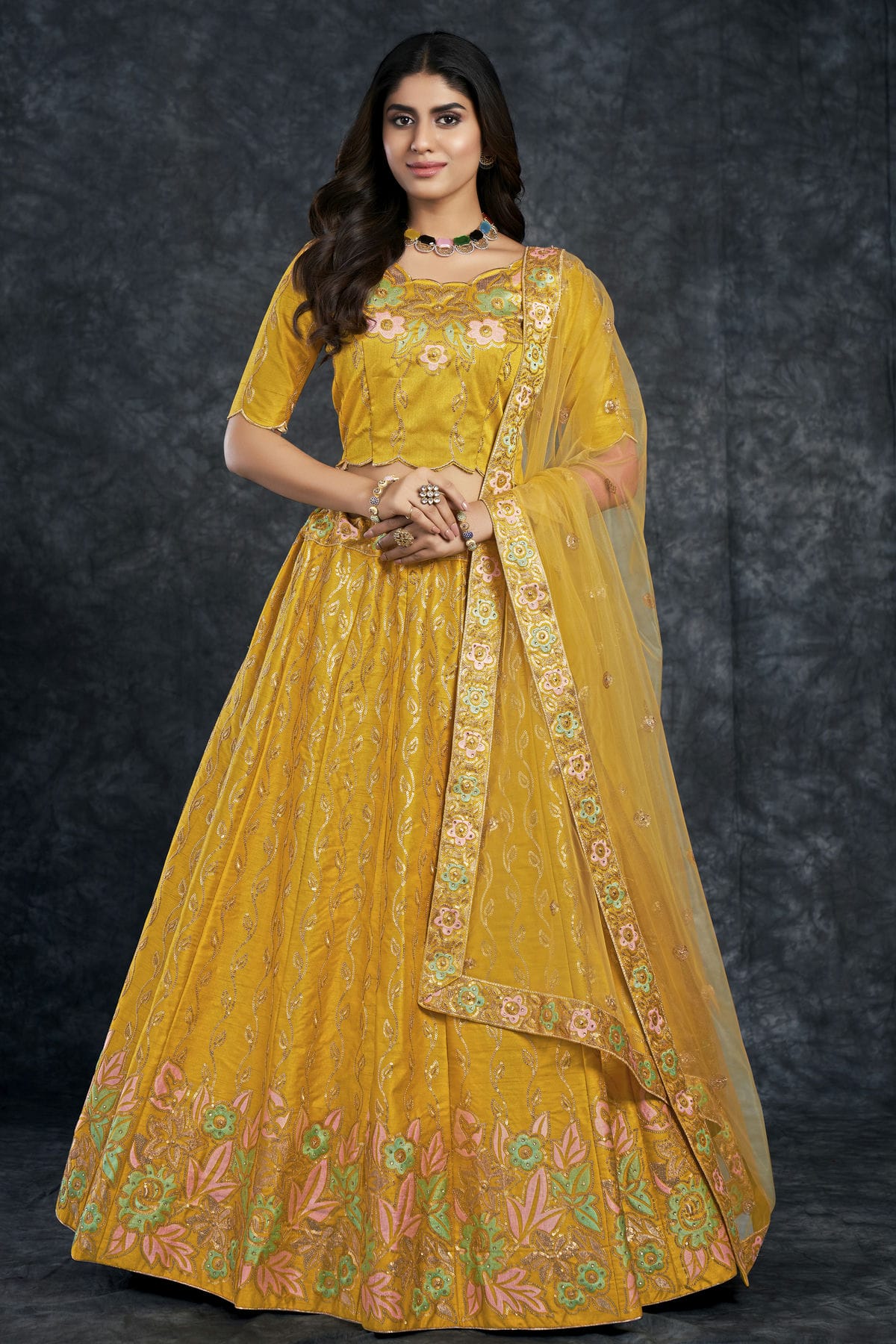 Italian Silk Designer Lehenga Choli In Yellow Colour