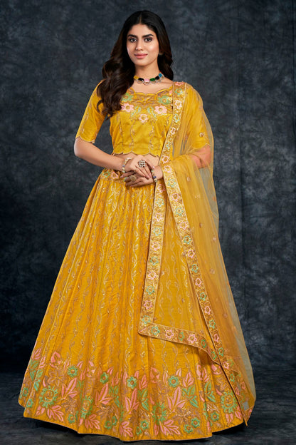 Italian Silk Designer Lehenga Choli In Yellow Colour