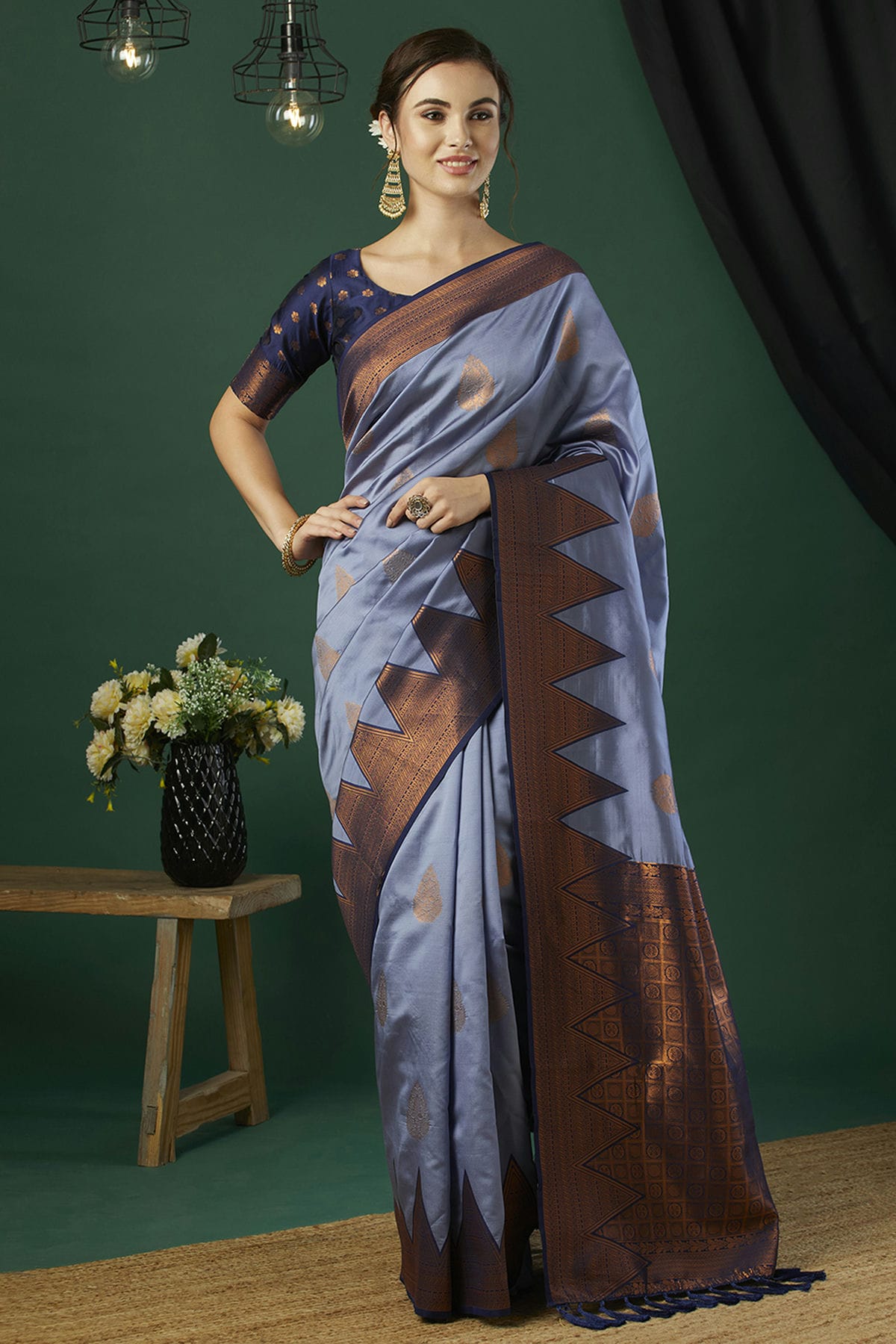 Lavender Colour Banarasi Silk Traditional Saree