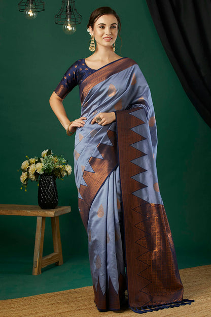 Lavender Colour Banarasi Silk Traditional Saree