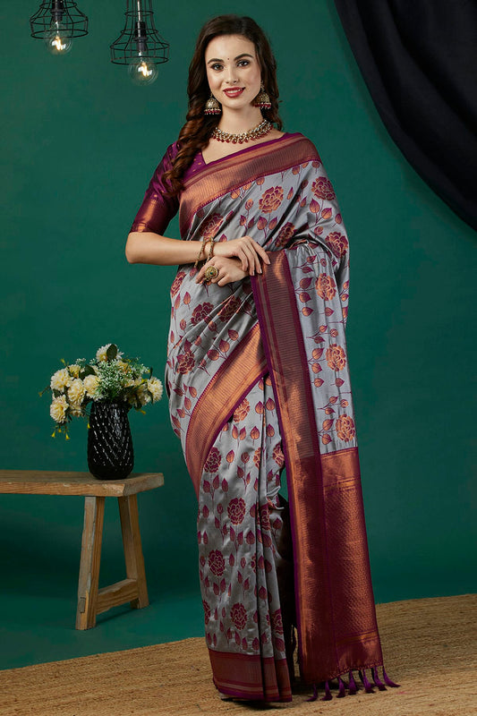 Lavender Colour Banarasi Silk Traditional Saree