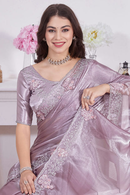 Lavender Colour Burberry Silk Designer Saree