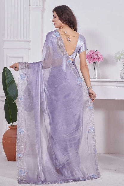 Lavender Colour Burberry Silk Designer Saree