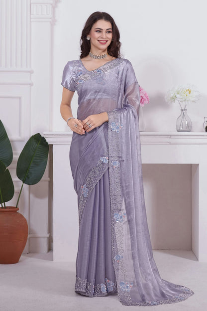 Lavender Colour Burberry Silk Designer Saree