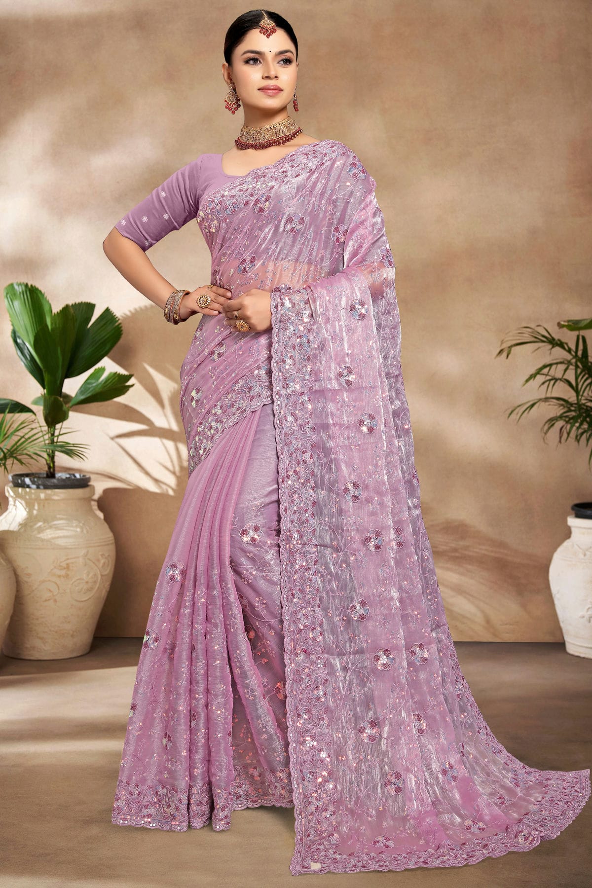 Lavender Colour Burberry Silk Designer Saree