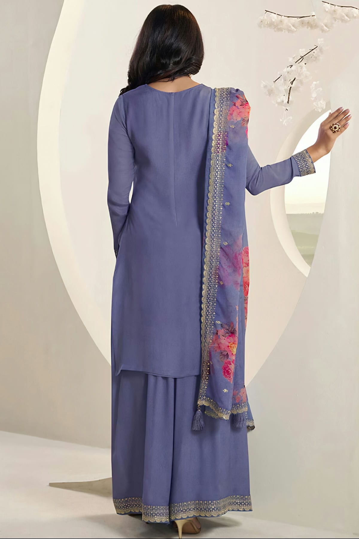 Lavender Colour Chinon Sharara Suit