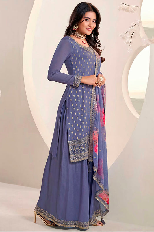 Lavender Colour Chinon Sharara Suit