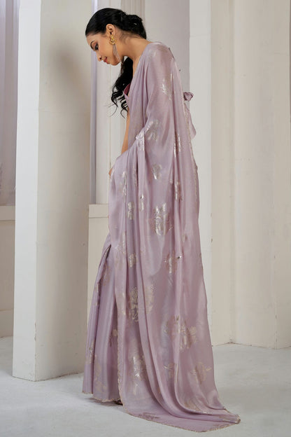 Lavender Colour Chinon Silk Designer Saree