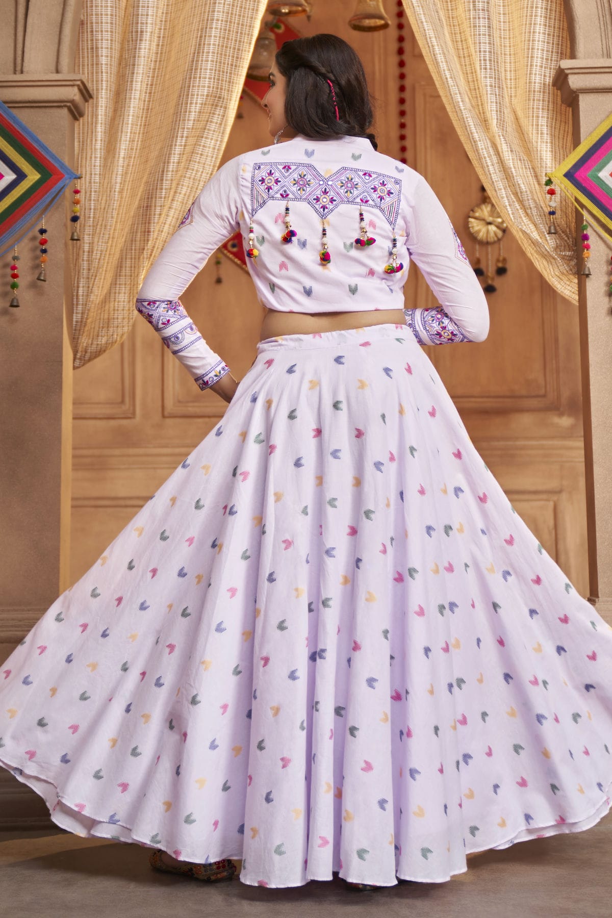 Lavender Colour Cotton Navratri Lehenga