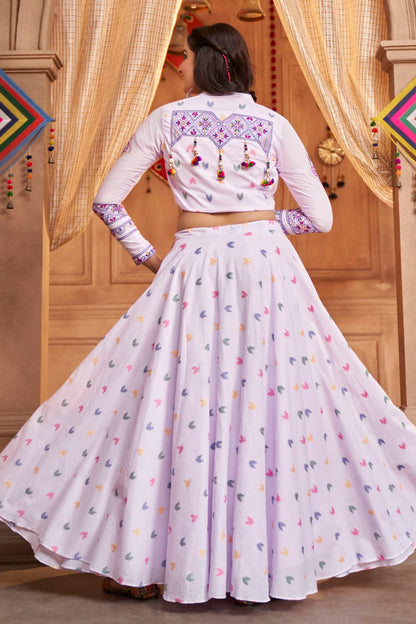 Lavender Colour Cotton Navratri Lehenga