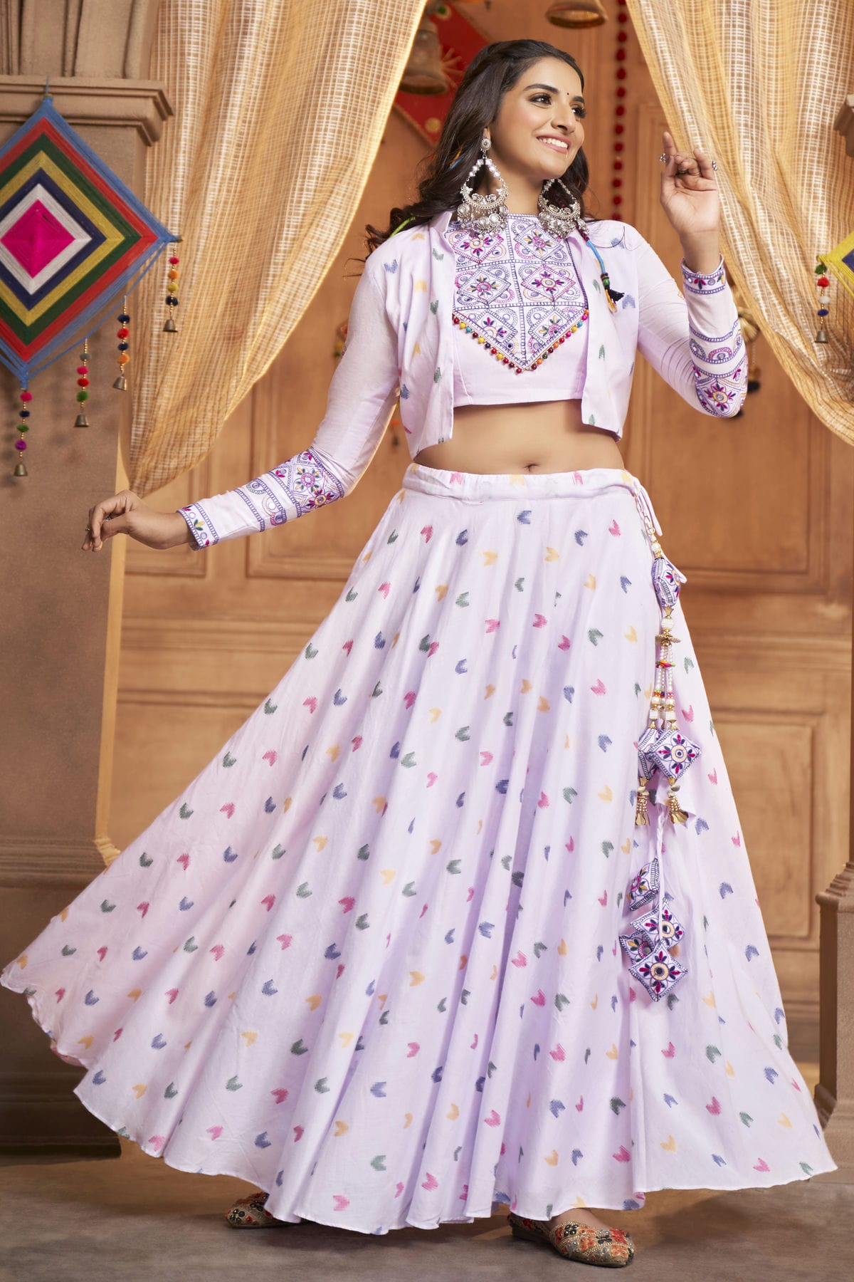 Lavender Colour Cotton Navratri Lehenga