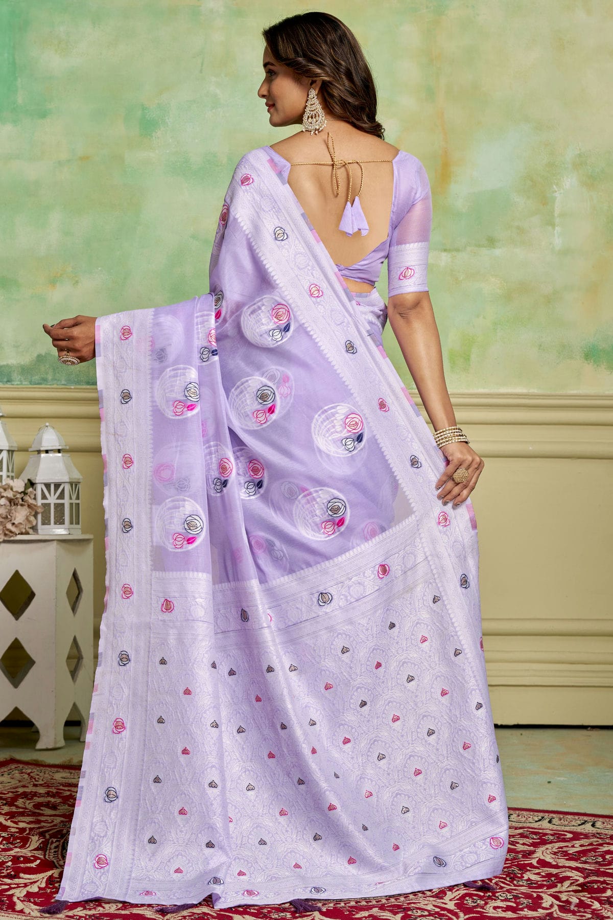 Lavender Colour Cotton Traditional Saree