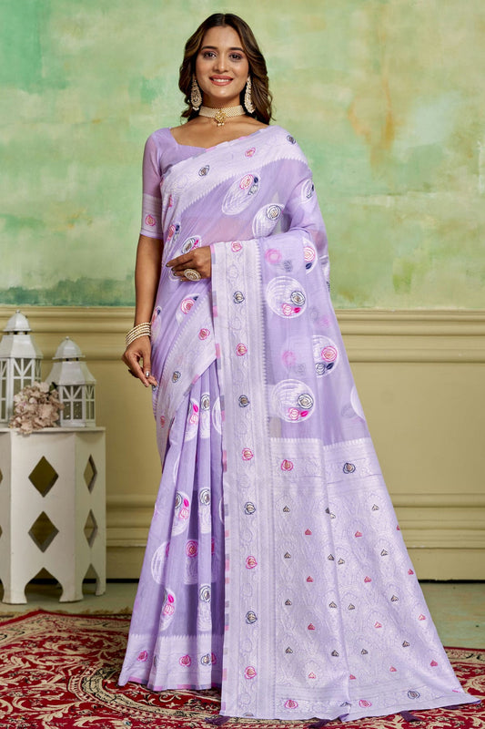 Lavender Colour Cotton Traditional Saree