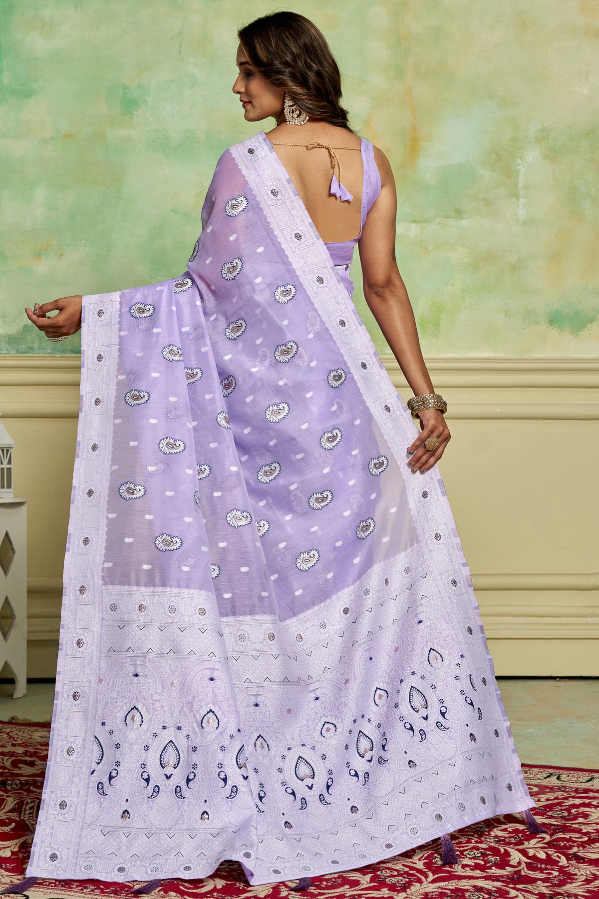 Lavender Colour Cotton Traditional Saree