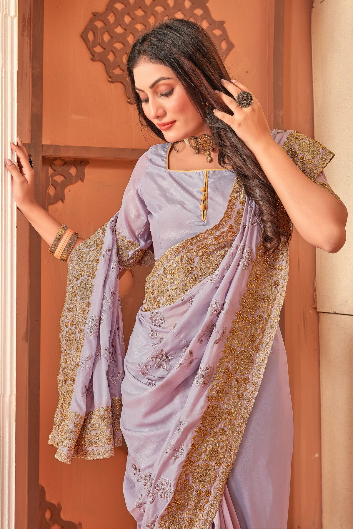 Lavender Colour Crepe Silk Designer Saree VSLC1121502