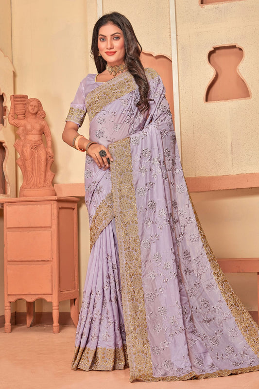 Lavender Colour Crepe Silk Designer Saree