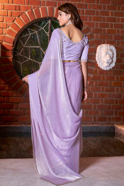 Lavender Colour Crush Silk Designer Saree