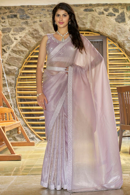 Lavender Colour Crush Silk Designer Saree