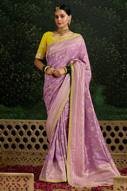 Lavender Colour Dola Silk Designer Saree