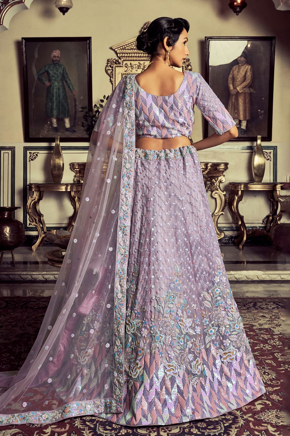 Lavender Colour Embroidery Georgette Lehenga Choli