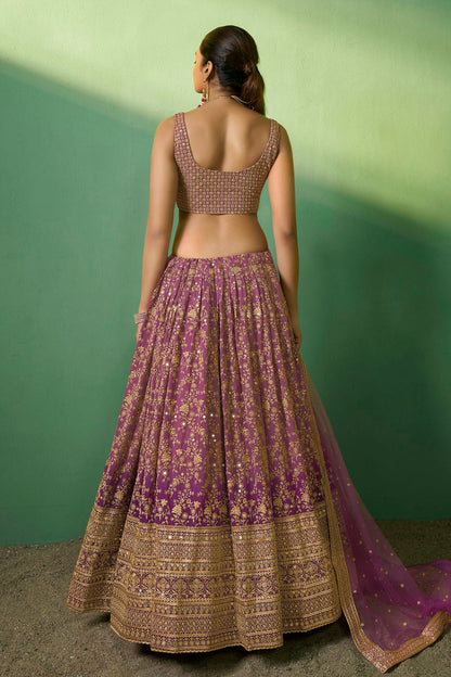 Lavender Colour Embroidery Georgette Lehenga Choli